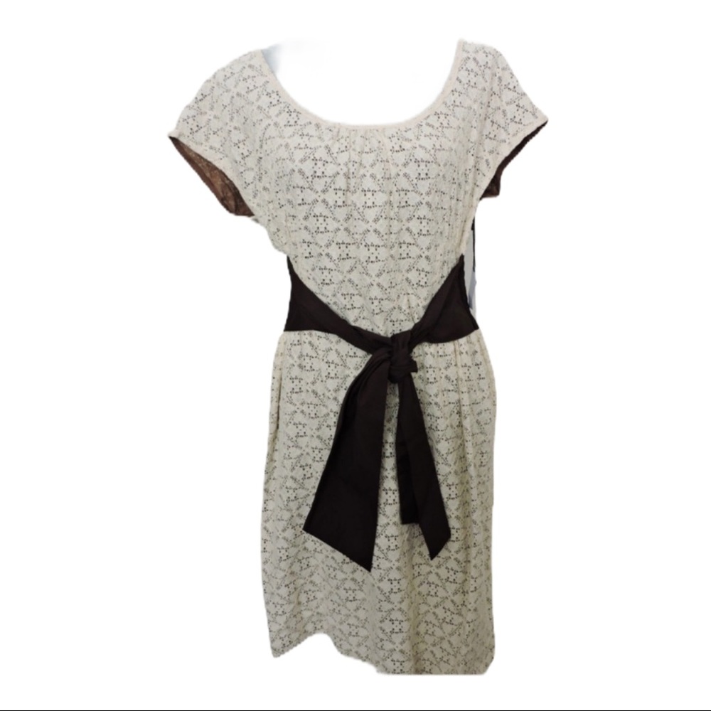 Kate Hill Dress Lace Cream Brown Sheath 12P